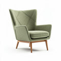 Green upholstered armchair with wooden legs and ergonomic design 70 x 70 x 100cm