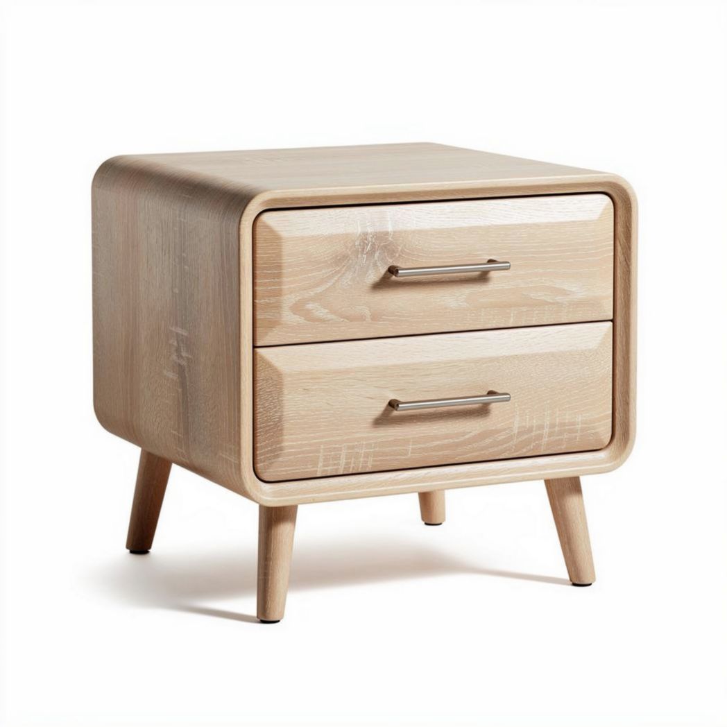 Wooden nightstand with two drawers natural finish 50 x 40 x 40cm