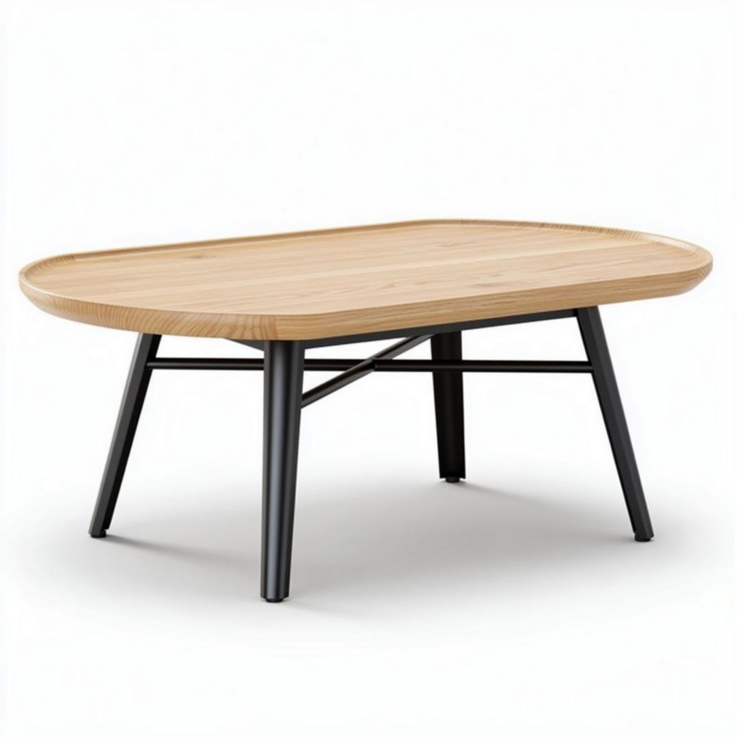 Natural wood coffee table with metal legs 100 x 60 x 45cm for living room