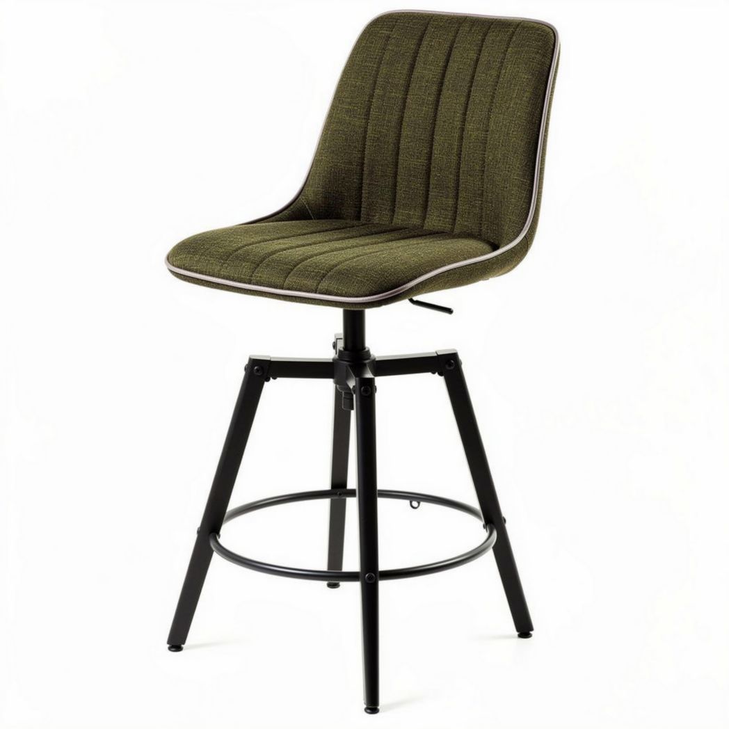 Bar stool with adjustable height and green fabric upholstery 50 x 50 x 100cm