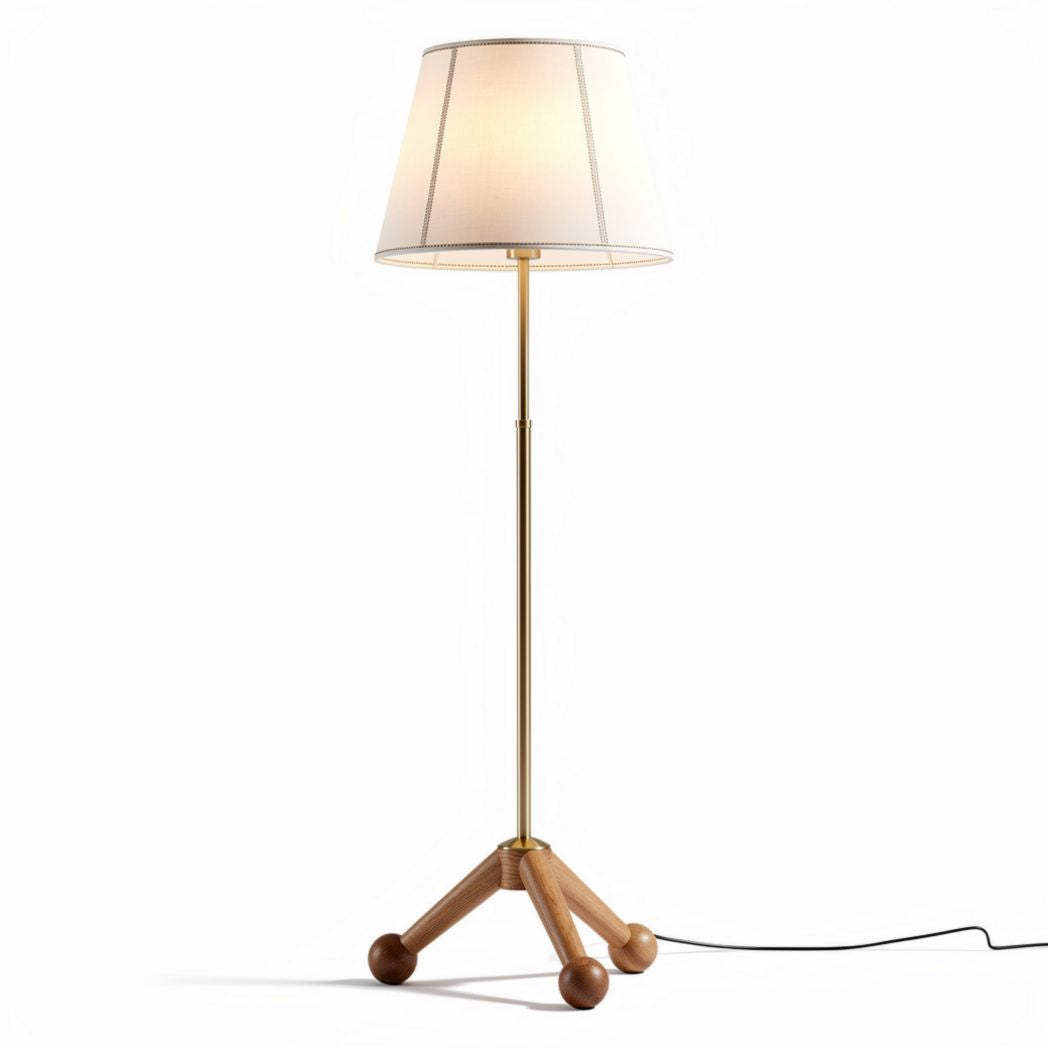 Floor lamp with wooden tripod base and fabric shade in white 25 x 25 x 150cm