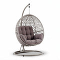Hanging egg chair with cushioned seat for indoor and outdoor use beige color