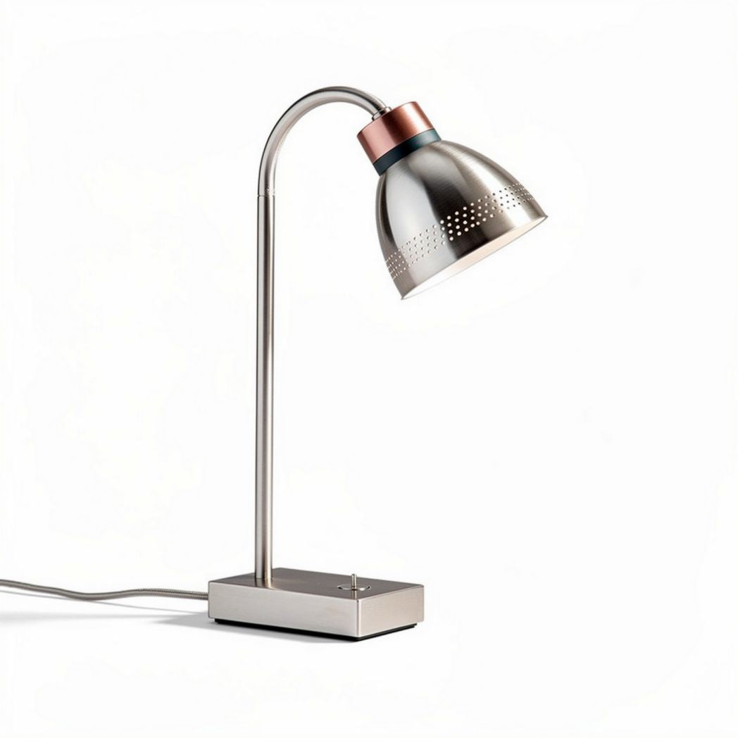 Metal desk lamp with adjustable arm and perforated shade 25 x 15 x 30cm