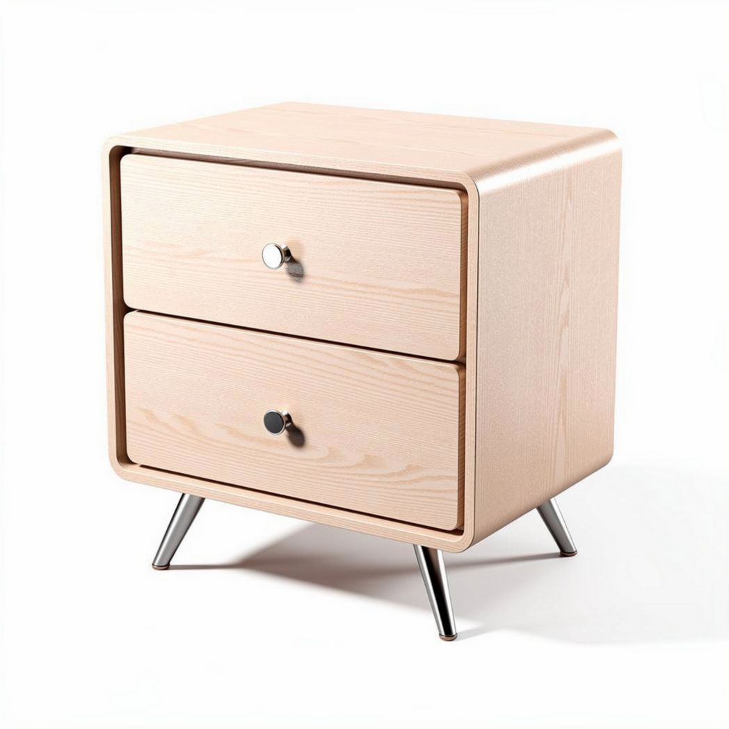 Wooden nightstand with two drawers and metal legs 50 x 40 x 45cm