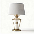 White ceramic and gold metal table lamp with gray fabric shade 40 x 40 x 60cm