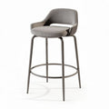 Wooden backrest bar stool with beige fabric seat and black metal legs 40 x 40 x 85cm