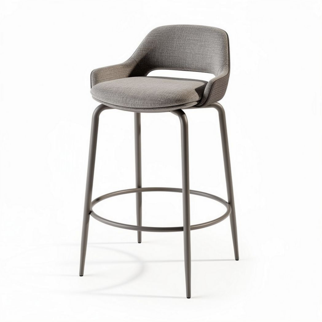 Wooden backrest bar stool with beige fabric seat and black metal legs 40 x 40 x 85cm