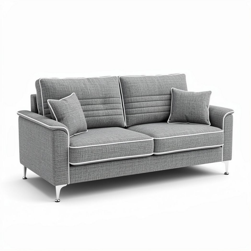 Three-seat gray fabric sofa with cushions and modern design 180 x 85 x 85cm