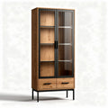 Wooden display cabinet with glass doors and metal frame 50 x 30 x 150cm