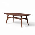 Oval shaped wooden coffee table with tapered legs in walnut finish 120 x 60 x 75cm