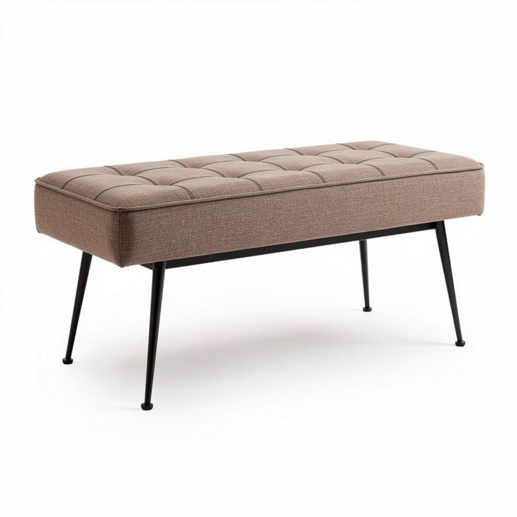 Upholstered bench in brown fabric with metal legs 100 x 40 x 45cm