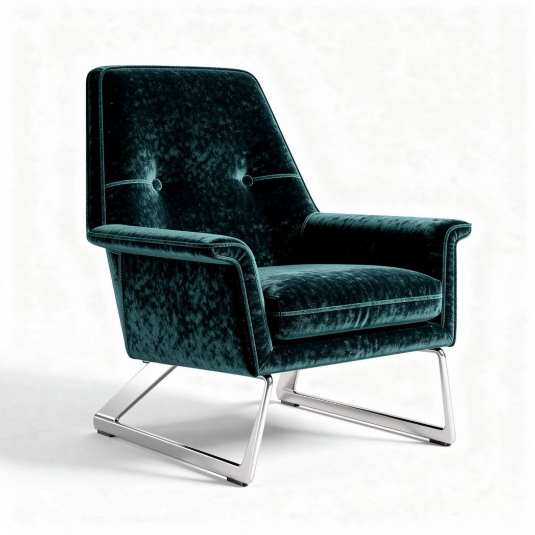 Velvet lounge chair in teal with sleek chrome legs 80 x 75 x 90cm